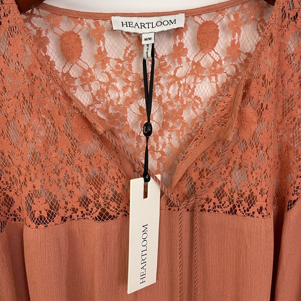 Heartloom Dress Tunic M Terracotta Rust Cold Shoulder Lace Boho Hippie Artsy - Picture 10 of 13